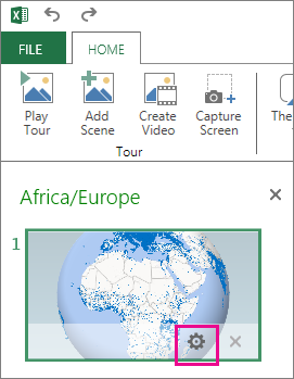 Use the gear icon in a tour scene to set options