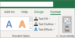 Alt Text button on the Excel for Windows ribbon