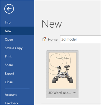 Showing 3D model template under File > new