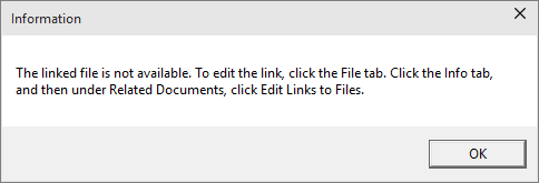 Shows the linked file error in PowerPoint