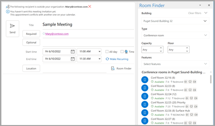 The Room Finder will help you find an available conference room.