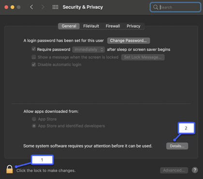 Select the padlock to unlock the settings, then select "Allow".