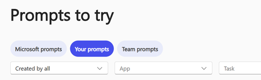 The Copilot Prompt Gallery navigation header with the Your prompts tab selected.