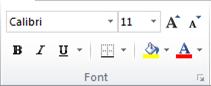 The Font group on the Home tab in the Excel 2010 ribbon.