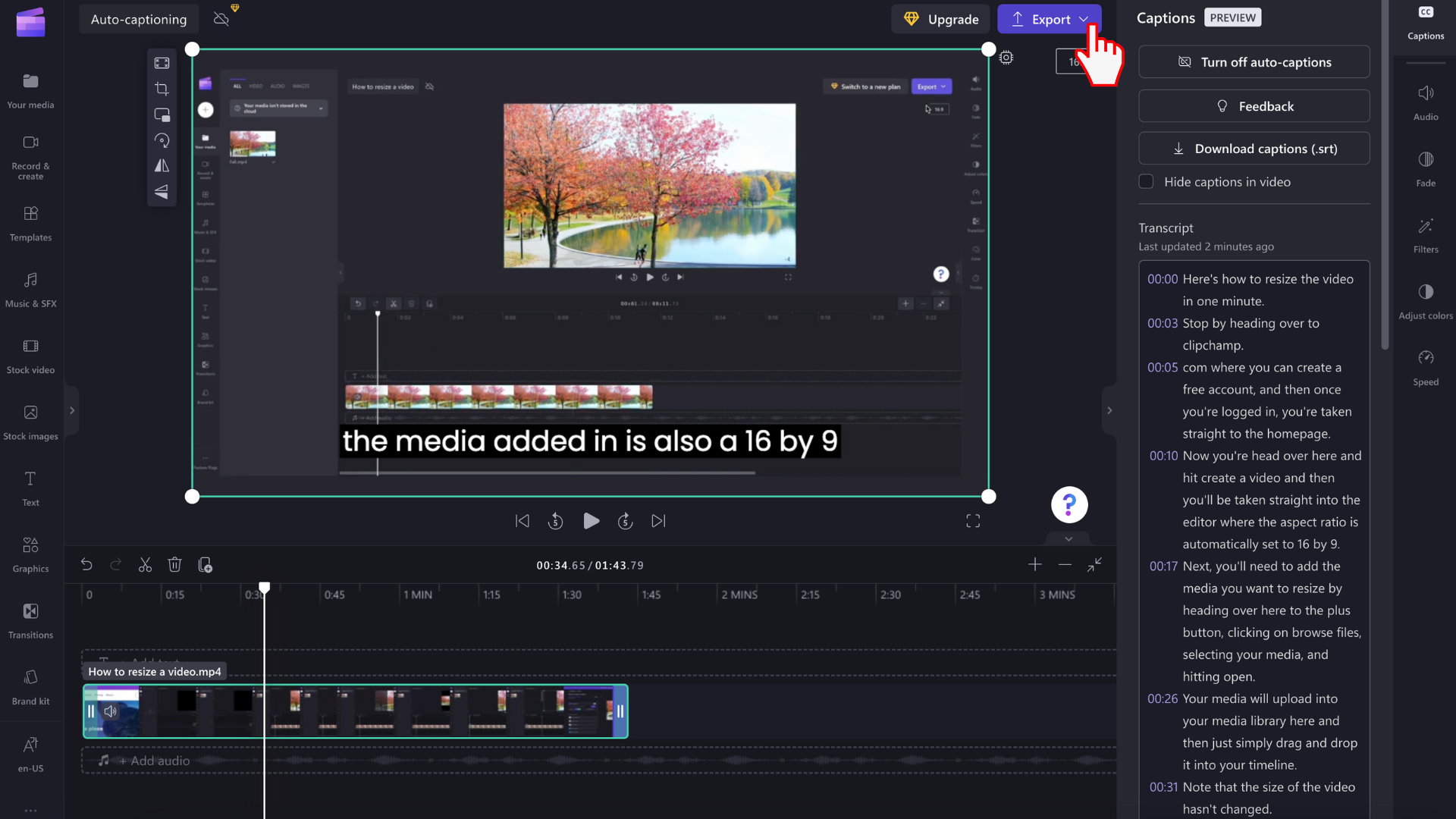 An image of a user exporting a video.