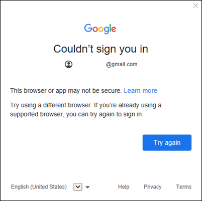 Add google account to classic Outlook error