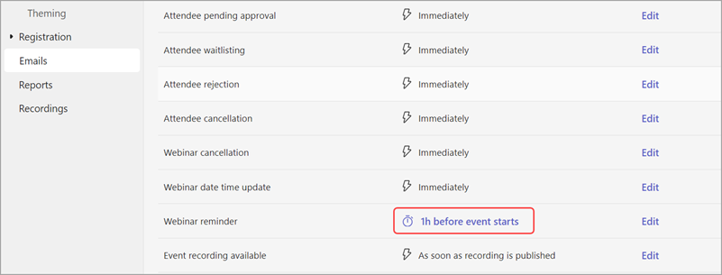 Screenshot of  how to edit webinar reminder emails send time.