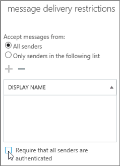 Check box to turn off authenticated senders