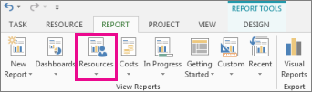 Resources button on the Report tab