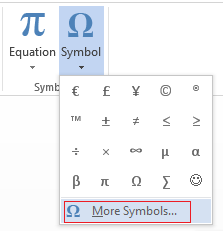 The Symbol box, click More Symbols.