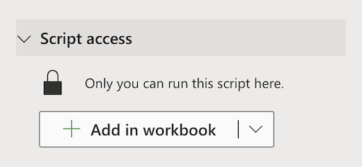 Share Office Scripts through Script access, using the Add in workbook button.