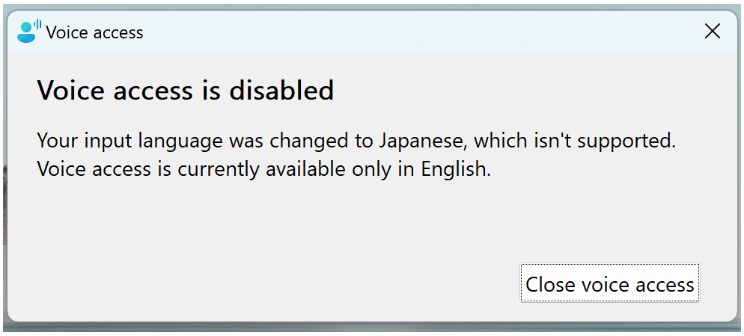 Error message saying voice access is disabled