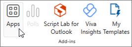 The Apps option selected from the ribbon in Outlook on the web.