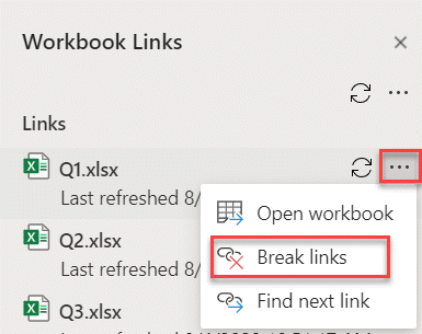 'Break links' command in the Manage Links pane.