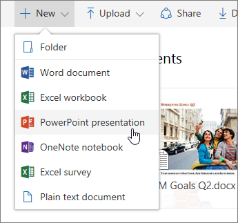 Screenshot showing how to create a file or folder in OneDrive