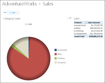 Sample dashboard showing two reports and a filter