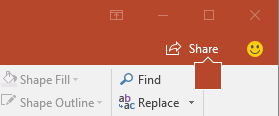 The Share button on the ribbon in PowerPoint 2016