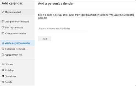 Adding a calendar in Outlook on the web