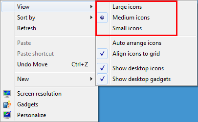 use small icons windows 7