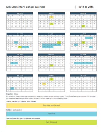 Calendar template