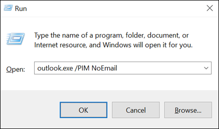 Use the Run dialog to create a profile without email