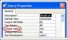 UniqueValues property is set to Yes.