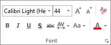 Options in the Font group