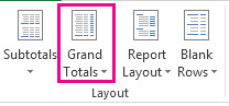 Grand Totals button on the Design tab