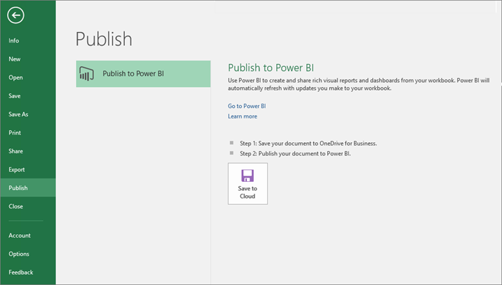 Publish to Power BI Save to OneDrive dialog
