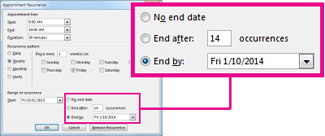 Change recurring meeting end date option