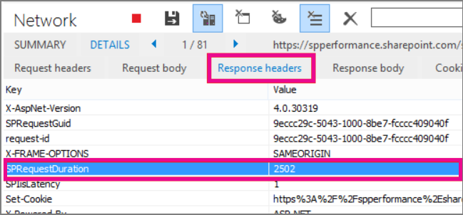 Screenshot showing a request duration of 2502 ms