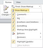 Show Markup list of options