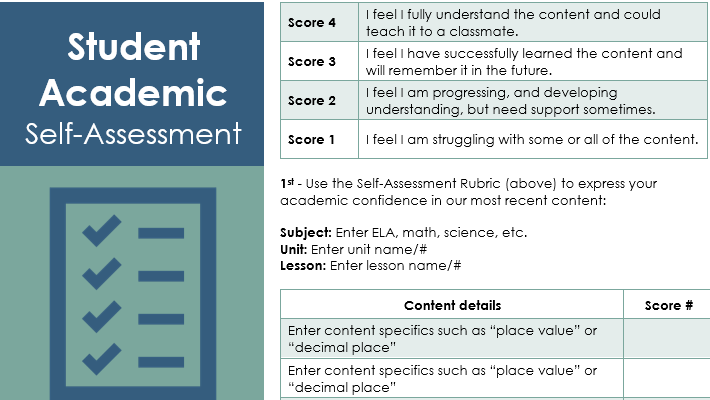Screenshot of a self assessment template