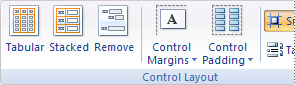Commands in the Control Layout group on the Arrange tab