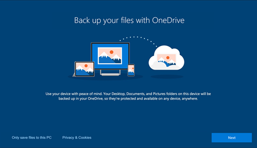 Screenshot of the OneDrive page that appears when you first use Windows 10