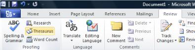 Word Ribbon Review tab Thesaurus