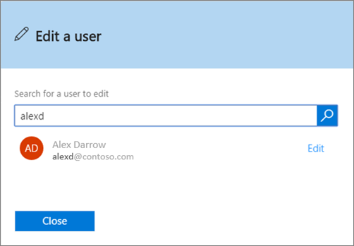 Screenshot of the Edit a user box in Office 365