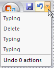 Selecting undo actions from list