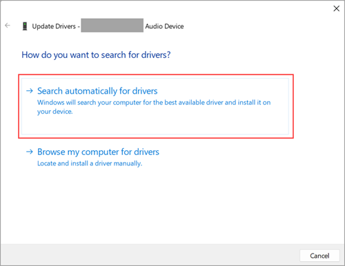 Search for audio drivers in Windows 11 Settings.