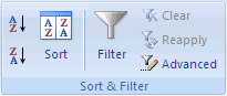 The Sort &amp; Filter group on the Data tab