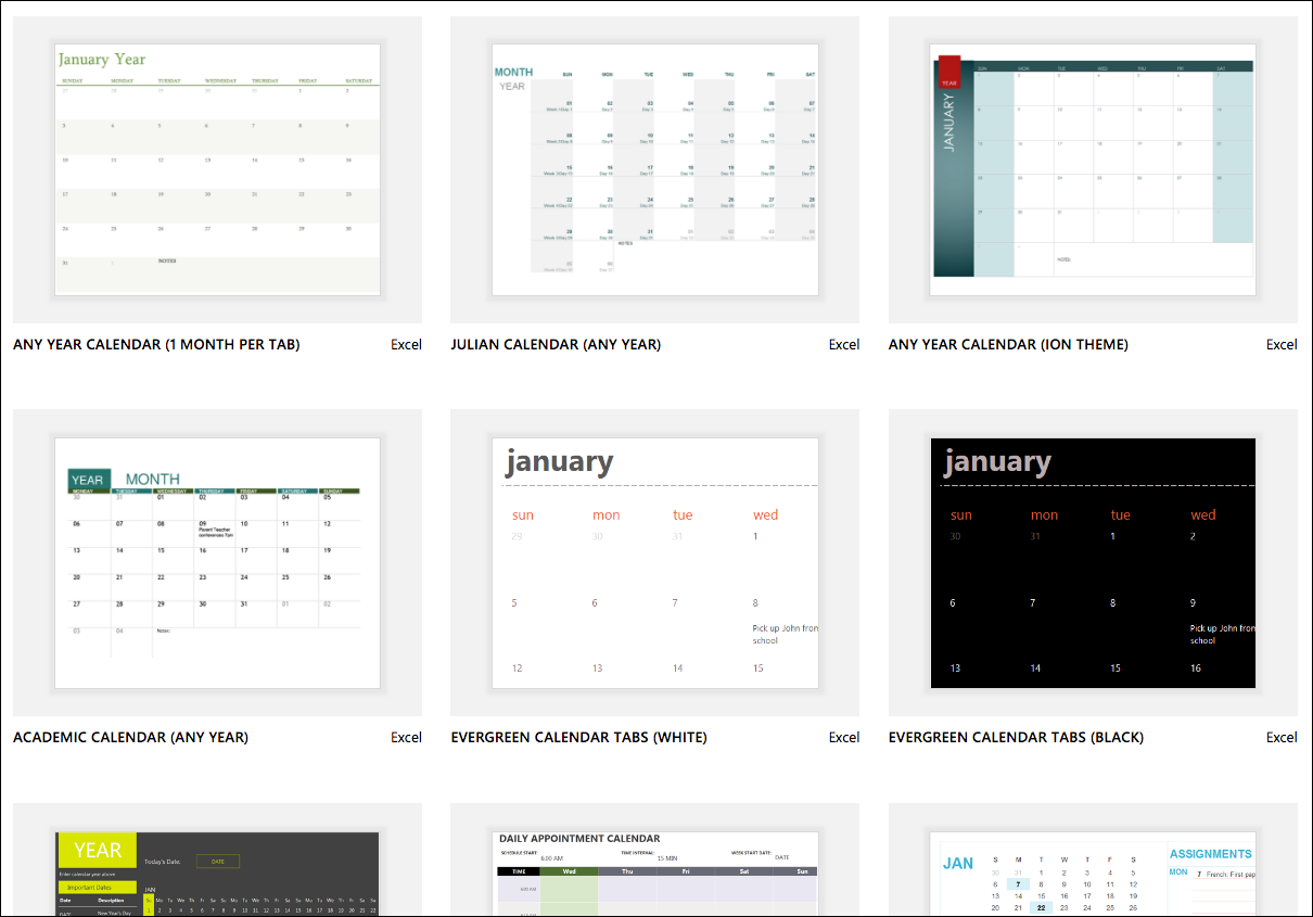 Excel Calendar Templates Excel