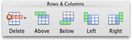 Table Layout tab, Rows & Columns group