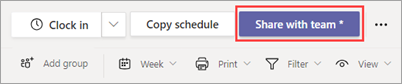 The Share with team button in Shifts