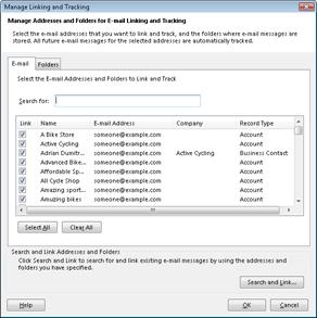 The Manage Linking and Tracking Dialog box.