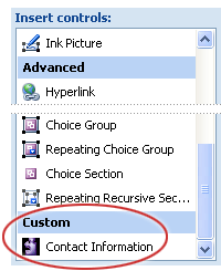 Template part under Custom heading in Controls task pane