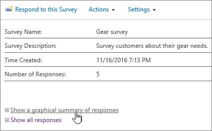 Survey show graphical summary option highlighted
