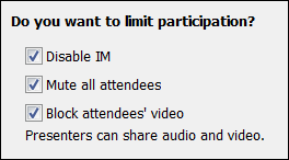 Screen shot of meeting options limit participation
