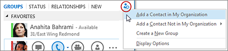 In the Lync main window, click the Add a contact button