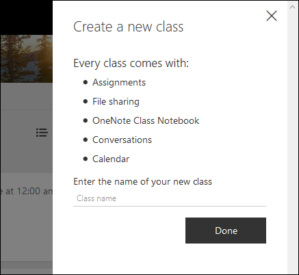 Enter the name of your new class, and click Done