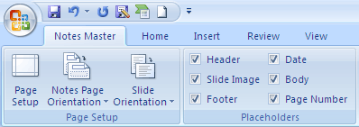 Placeholder group on the Notes Master tab image